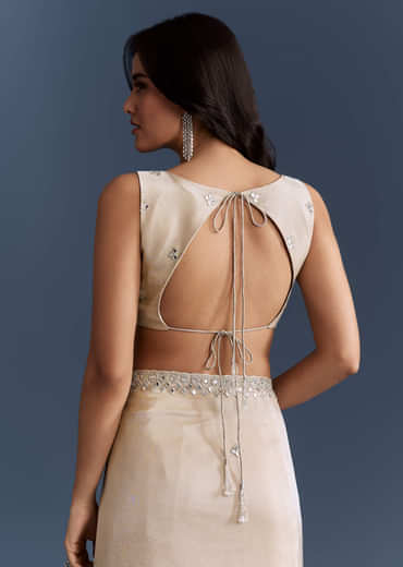 Ivory Tissue Saree With Heavy Hand Embroidery