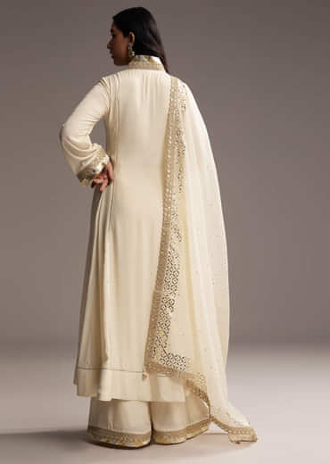 Ivory White Cotton Silk Anarkali Suit With Gotta Work