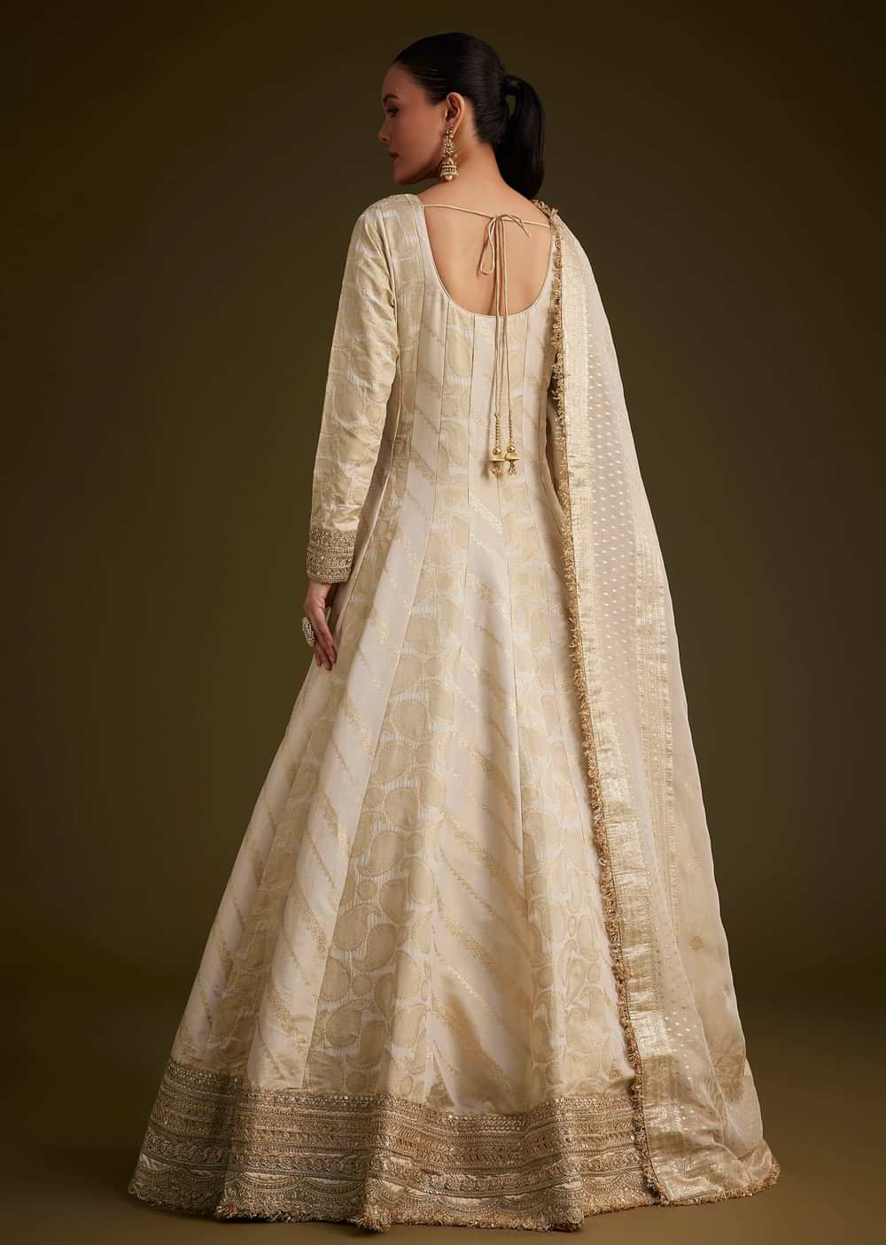 Ivory Banarasi Tissue Anarkali With Gotta Work