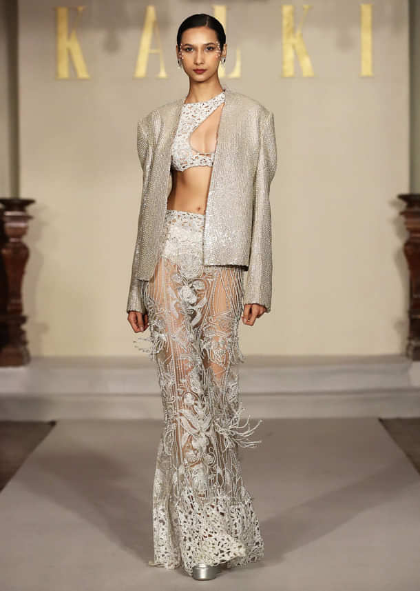 Ivory Bridal Indo Western Skirt Set With Cutwork