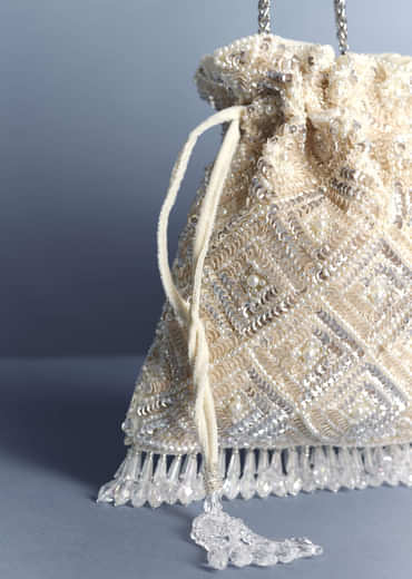 Ivory Crystal Fringe Potli
