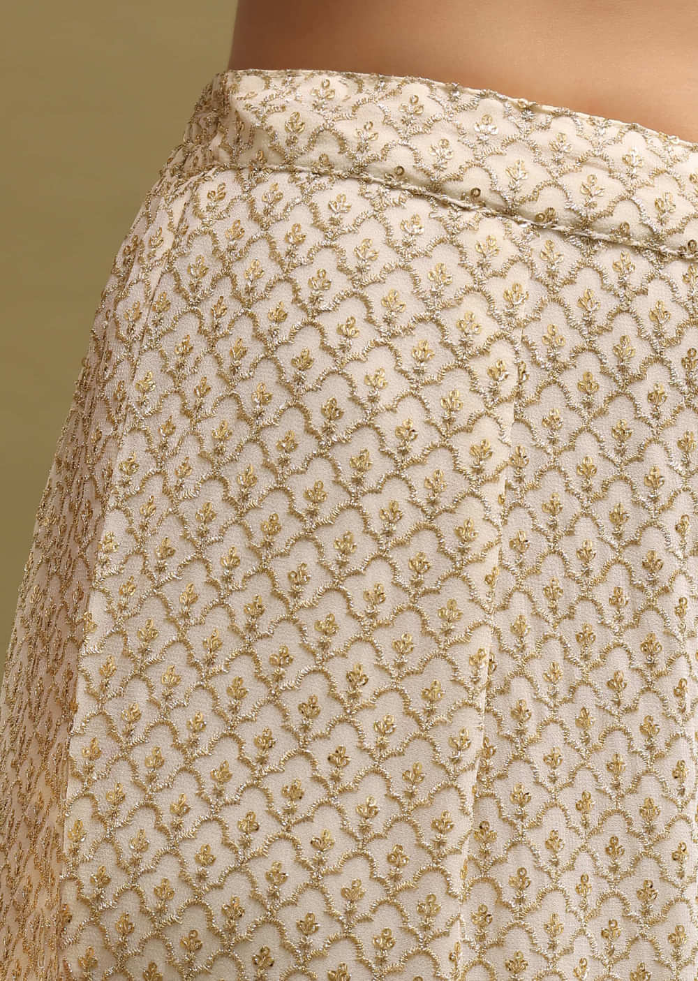 Ivory Embroidered Georgette Kurta Sharara Set