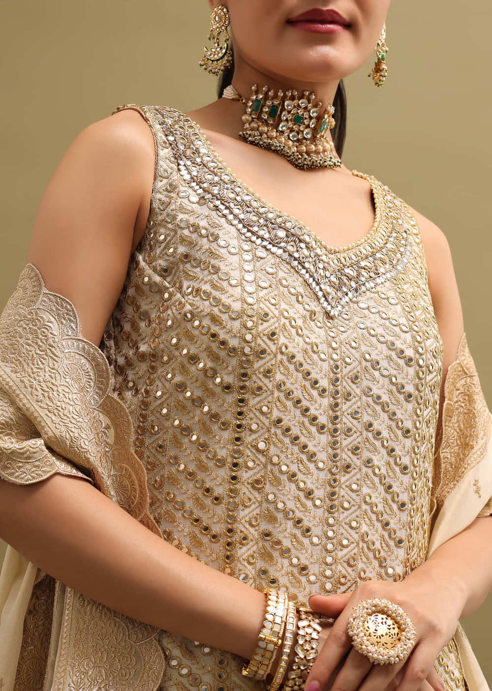 Ivory Embroidered Georgette Kurta Sharara Set