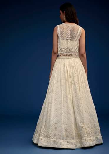 Ivory Embroidered Lehenga Set With Jacket