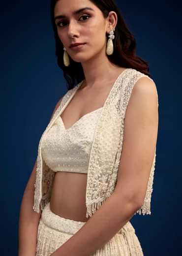 Ivory Embroidered Lehenga Set With Jacket