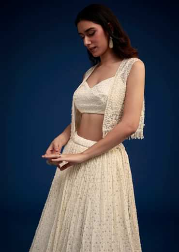 Ivory Embroidered Lehenga Set With Jacket