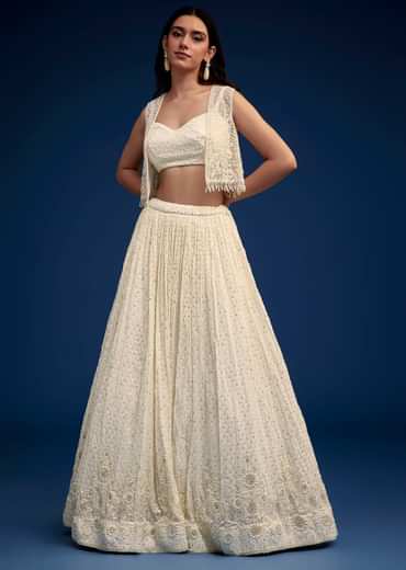 Ivory Embroidered Lehenga Set With Jacket