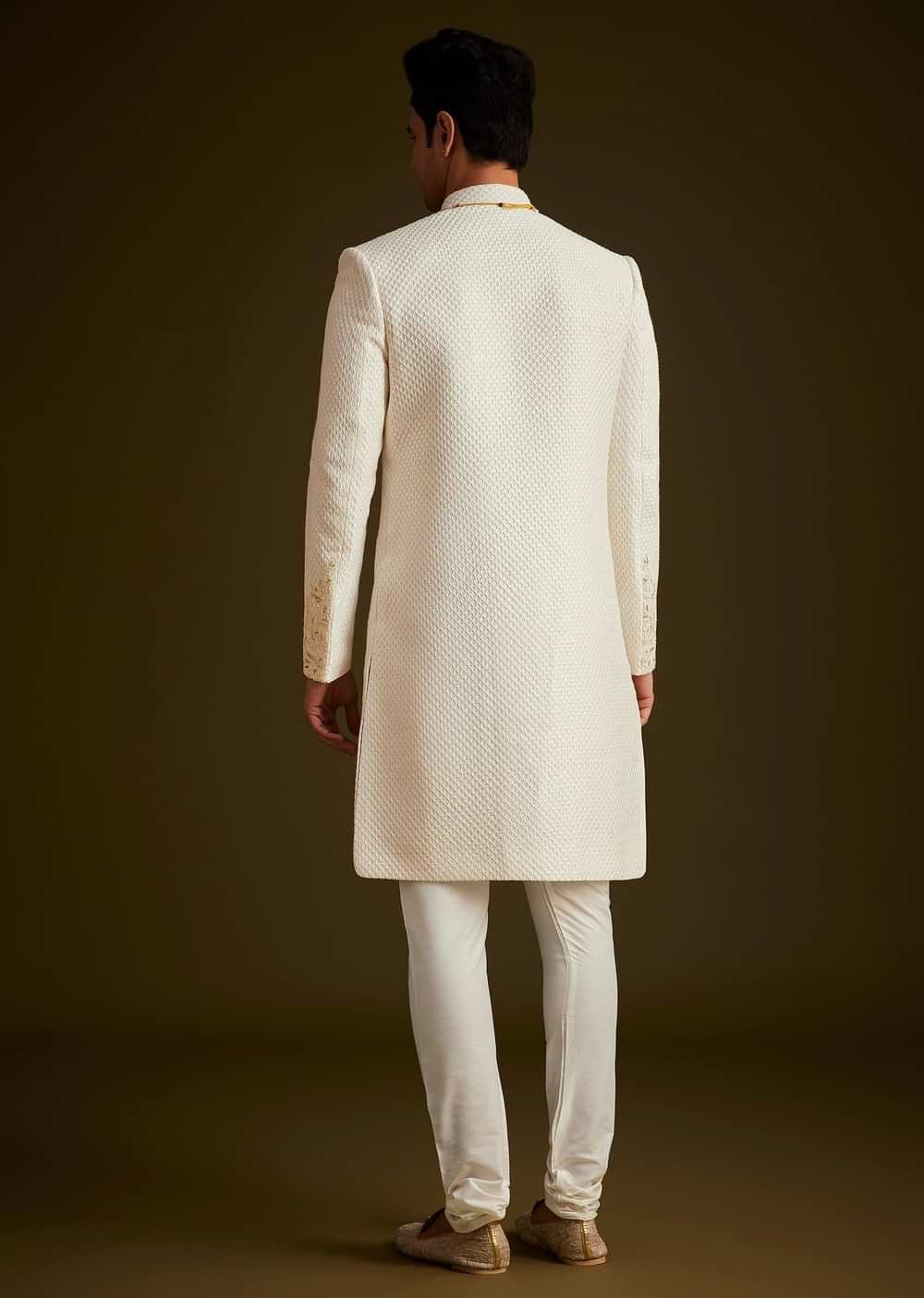 Ivory Embroidered Sherwani Set With Pearl Detailing