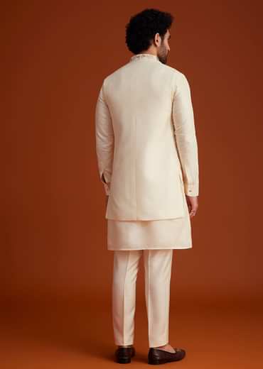 Ivory Floral Embroidered Jacket Kurta Set