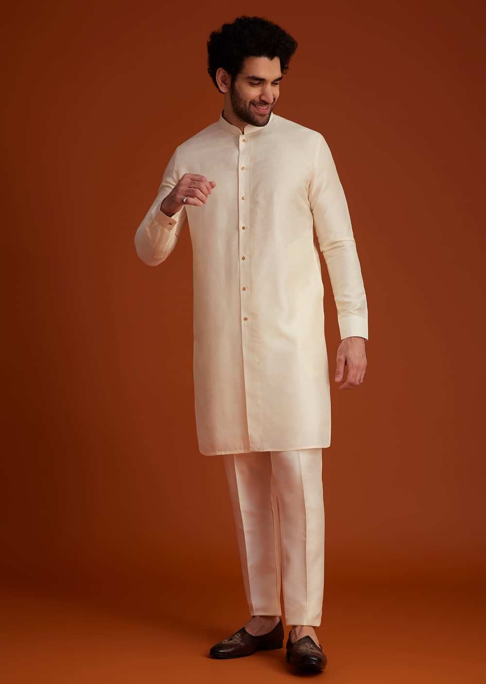 Ivory Floral Embroidered Jacket Kurta Set