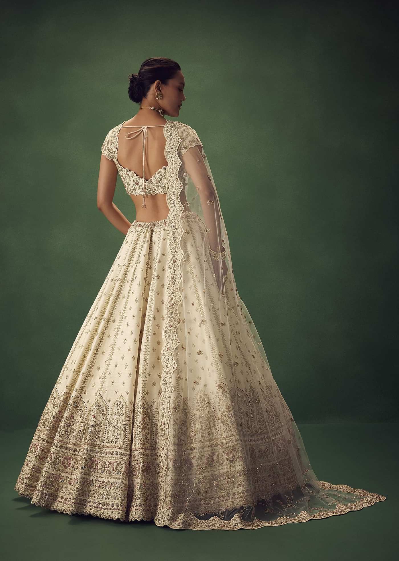 Ivory Lehenga Set With Hand Embroidered Thread And Zari Work