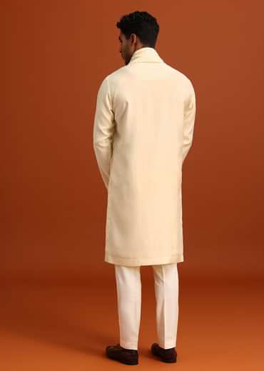 Ivory Plain Kurta Set With Hand Work Dupatta