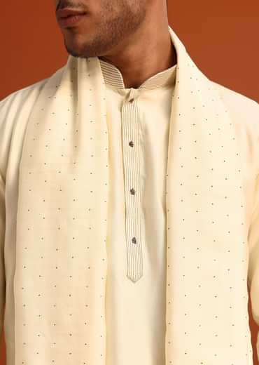 Ivory Plain Kurta Set With Hand Work Dupatta