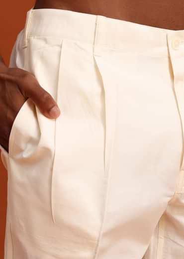 Ivory Plain Kurta Set With Hand Work Dupatta