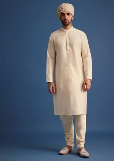 Ivory Sherwani Suit With Beads And Zari Work
