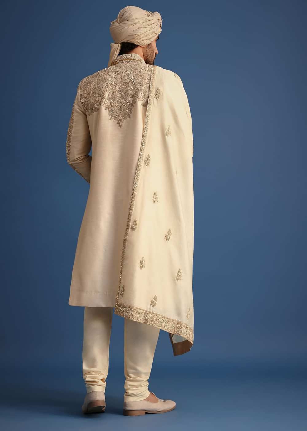 Ivory Sherwani Suit With Beads And Zari Work