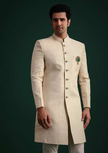 Ivory Silk Sherwani Suit