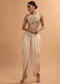 Ivory Tulip Dhoti And Crop Top Set With Embossed Floral Embroidery And High Neckline