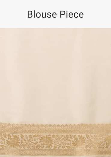 Ivory White Dola Silk Saree With Silver And Gold Jaal Embroidery In Floral Pattern