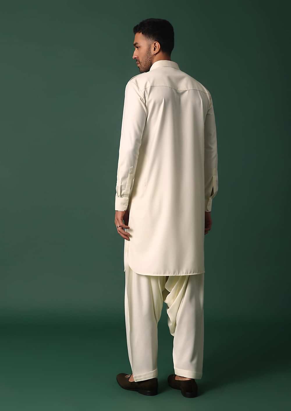 Ivory White Pathani Kurta Set WIth Pintuck Detailing