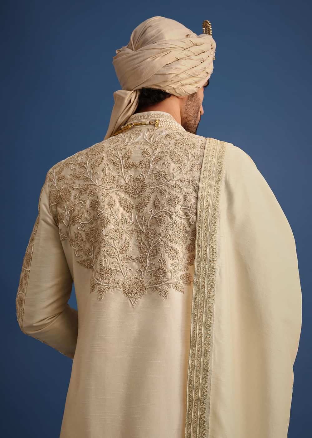 Ivory Zari Embroidered Sherwani Suit
