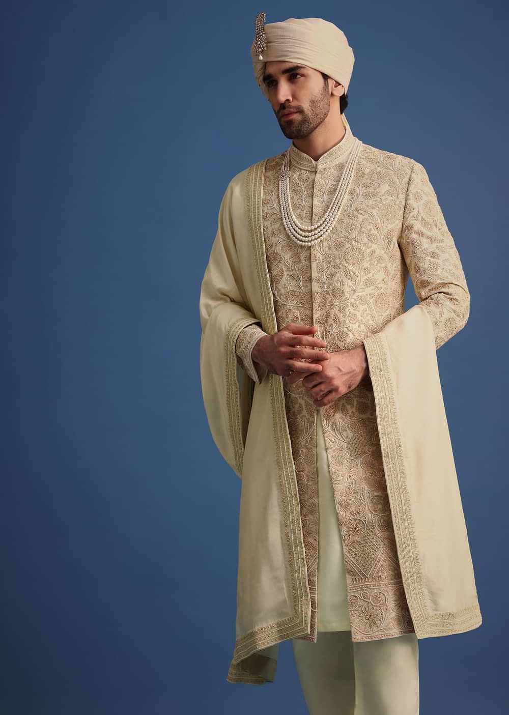 Ivory Zari Embroidered Sherwani Suit