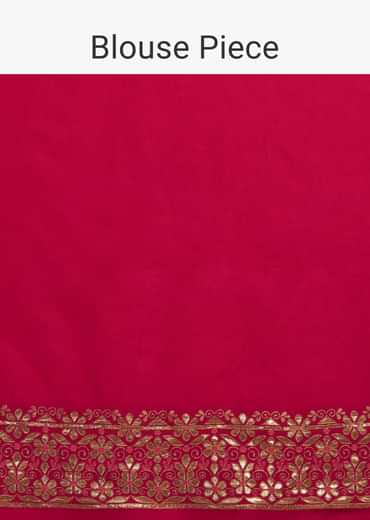 Rani Pink Saree In Dola Silk With Multi Colored Woven Diagonal Stripes And Floral Border