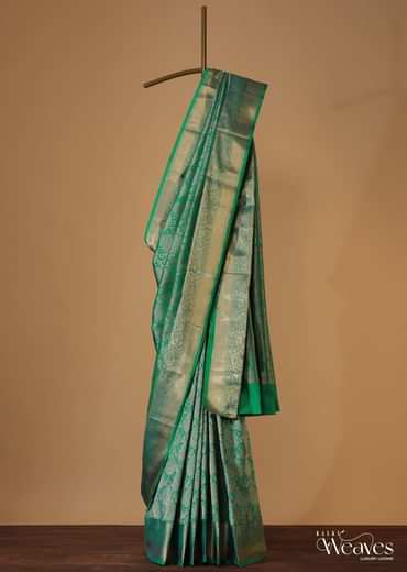 Jade Green Kanjivaram Saree In Zari Weave With An Unstitched Blouse
