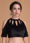 Jet Black Blouse In Velvet With Cut Out On The Neckline