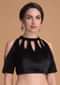Jet Black Blouse In Velvet With Cut Out On The Neckline
