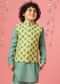 Kalki Agate Green Kurta Set In Silk With Lemon Chrome Yellow Bandi Jacket For Boys