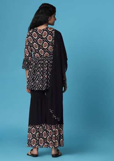 Kalki Black Printed Kurti And Palazzo Set In Georgette For Girls
