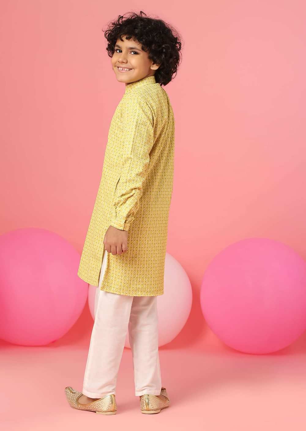 Kalki Blazing Yellow Kurta Set In Silk With Threadwork For Boys
