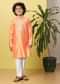 Kalki Carrot Orange Boys Kurta Set In Silk With Mirrors And Threadwork