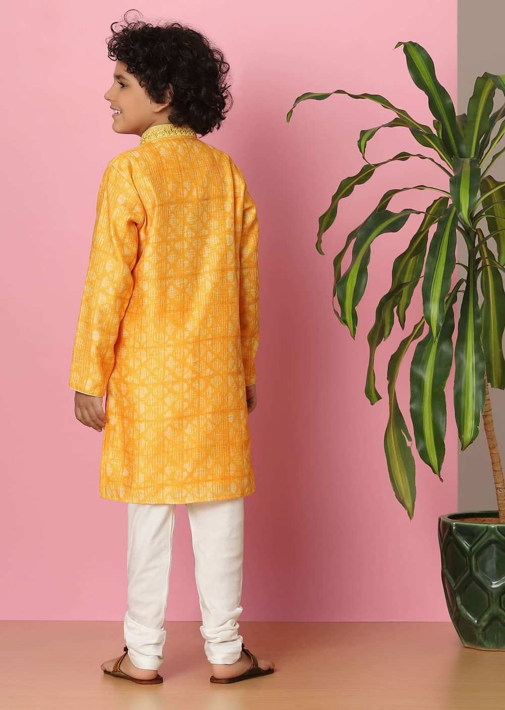 Kalki Chrome Yellow Boys Kurta Set In Silk With Zari And Threadwork