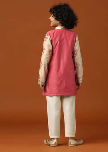 Kalki Coral Beige Printed Kurta Pant Set For Boys