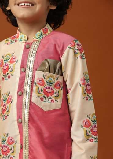 Kalki Coral Beige Printed Kurta Pant Set For Boys