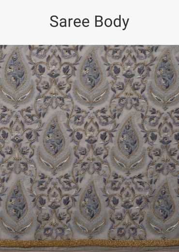 Festive Fog Grey Saree Kashmiri Floral Embroidered In Georgette