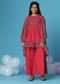 Kalki Hot Pink Embroidered Kurti And Palazzo Set In Georgette With Flared Sleeves For Girls
