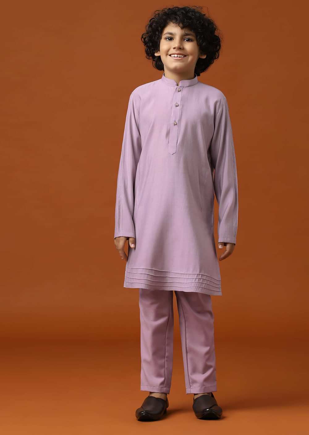 Kalki Mauve Purple Embroidered Kurta Jacket Set For Boys