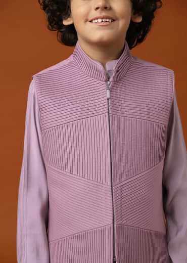 Kalki Mauve Purple Embroidered Kurta Jacket Set For Boys