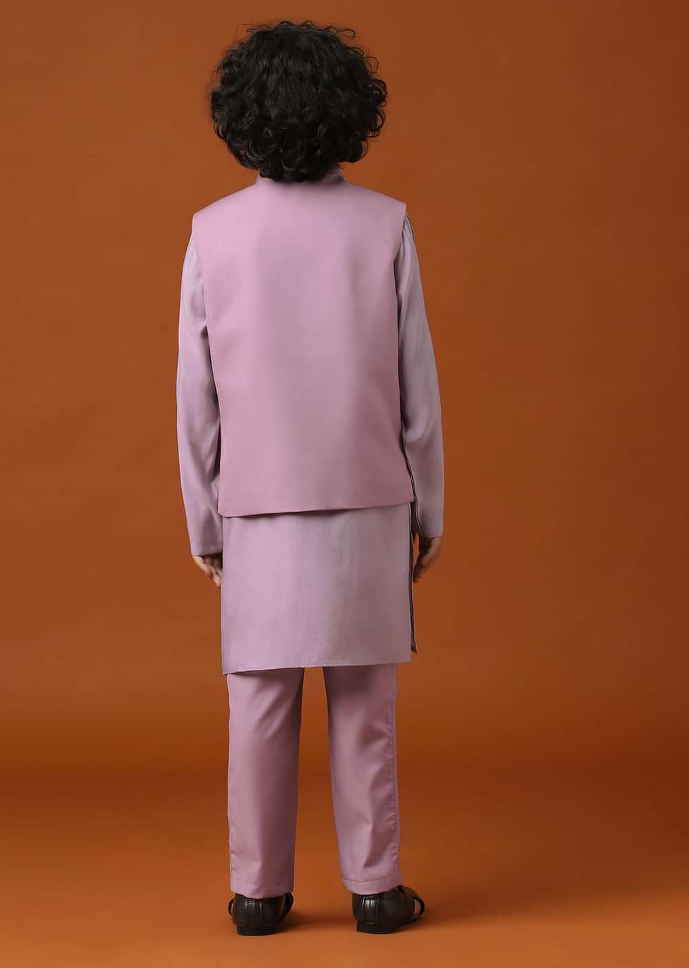 Kalki Mauve Purple Embroidered Kurta Jacket Set For Boys