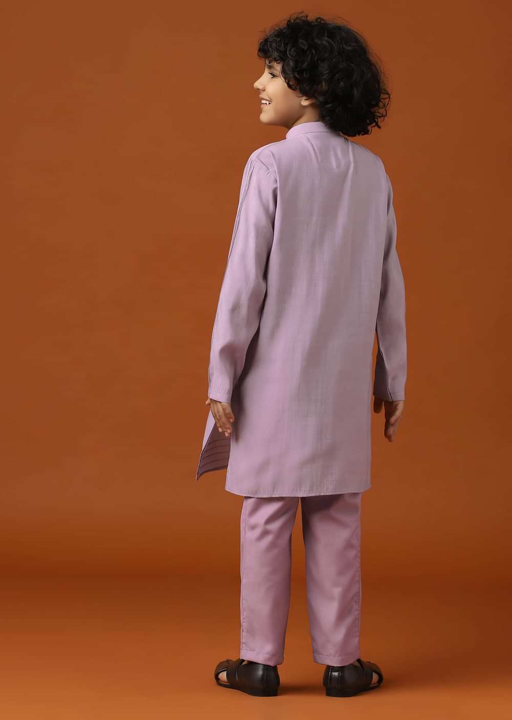 Kalki Mauve Purple Embroidered Kurta Jacket Set For Boys