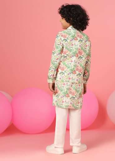 Kalki Multicolor Bandi Jacket Kurta Set In Silk With Thread Work