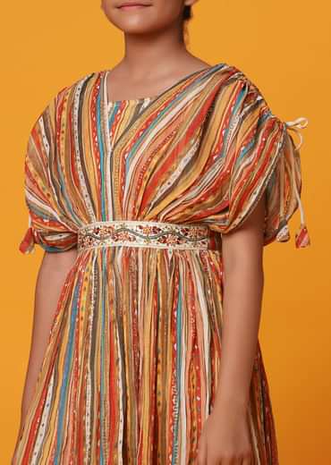Kalki Multicolor Embroidered Gown In Georgette With Fancy Sleeves For Girls