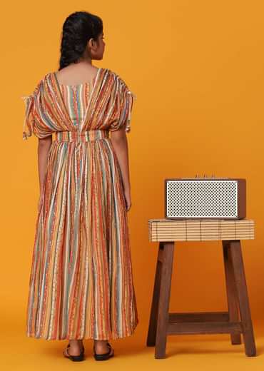 Kalki Multicolor Embroidered Gown In Georgette With Fancy Sleeves For Girls