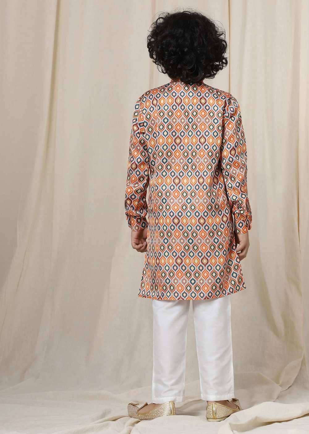 Kalki Multicolor Kurta Set In Silk With Ikkat Print For Boys