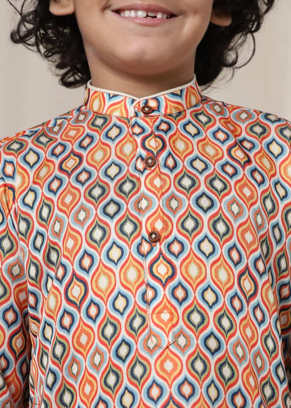 Kalki Multicolor Kurta Set In Silk With Ikkat Print For Boys