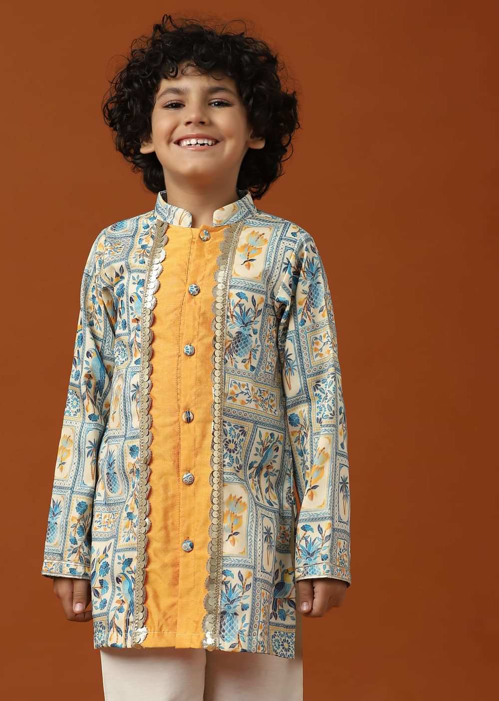 Kalki Multicolor Printed Kurta Set In Cotton Silk For Boys