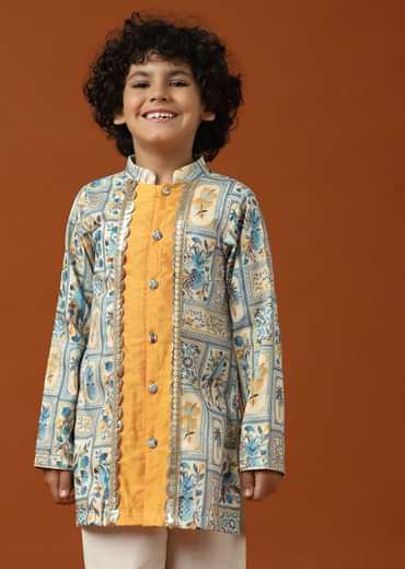 Kalki Multicolor Printed Kurta Set In Cotton Silk For Boys